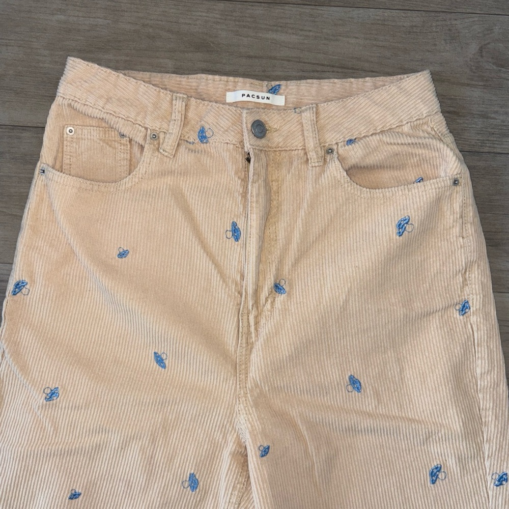 PacSun Light Tan Corduroy Pants with Blue Accents - Picture 3 of 12